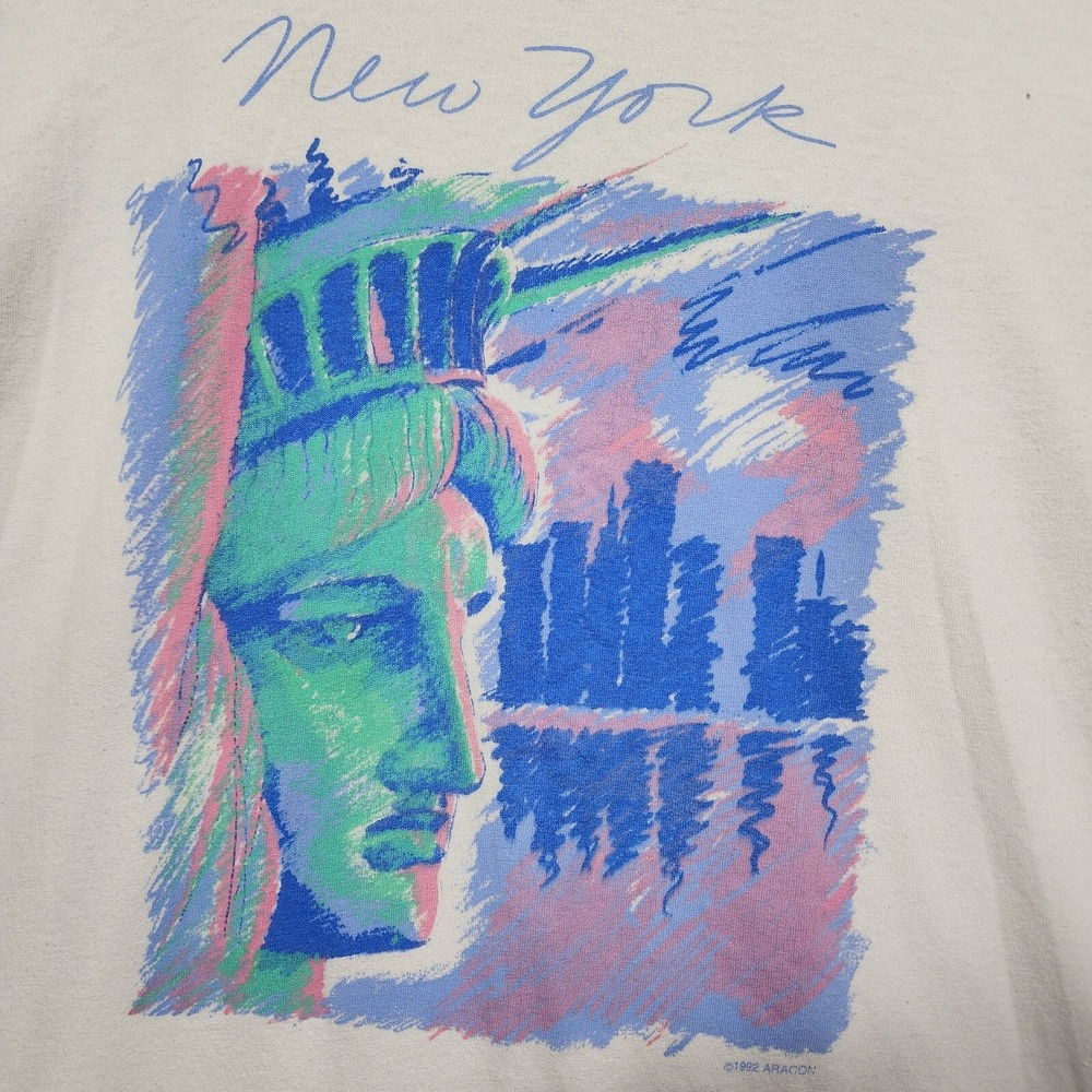 New York‎ City Statue of Liberty Tourist T-Shirt Mens Size L Vintage 1992 Aracon